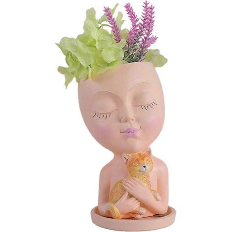 Nordische Mädchenvase mit Katze, dekorativer Blumentopf aus Kunstharz, niedliche Heimdekoration, Geschenkidee für Katzenliebhaber.