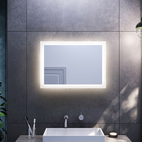 SONNI Espejo de Baño con luz LED 70x50cm Espejo para Baño Horizontal con Interruptor de Pared para Baño Tocador Dormitorio (1/5)