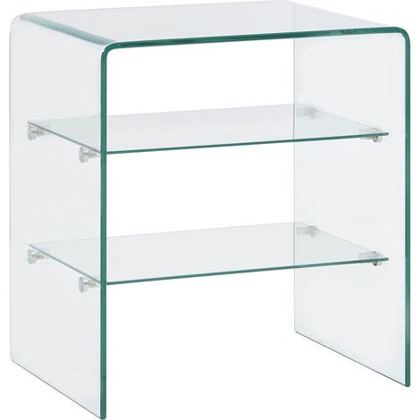 Table basse en verre trempé transparent 50 x 40 x 56 cm – Table d’appoint moderne avec 2 étagères – Design minimaliste DEC037076