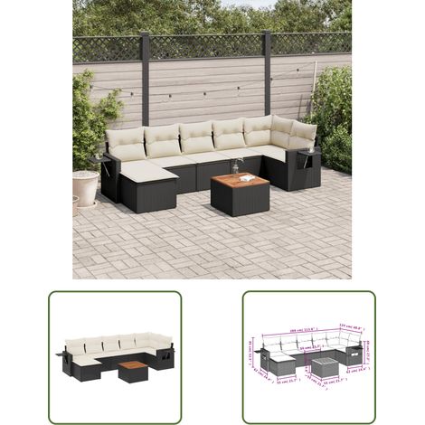The Living Store 8-tlg. Garten-Sofagarnitur mit Kissen Schwarz Poly Rattan - Gartenmöbel Set - PE-Rattan Möbel - Outdoor Lounge - Esszimmergarnitur - Balkonmöbel (1/3)