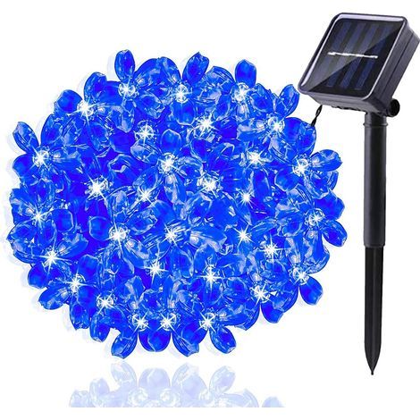 Guirlande lumineuse solaire 50 LED lumières à énergie solaire,guirlandes lumineuses extérieures scintillantes de Noël étanches,lumières de fleurs de fleurs de cerisier (bleu) (1/5)
