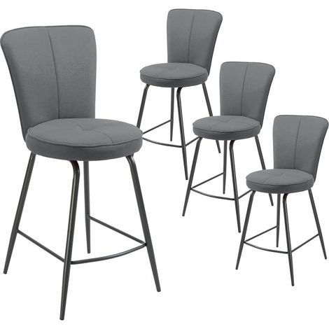 Lot de 4 tabourets assise de bar matelassée tissu toucher doux gris pieds métal laqué anthracite - ELLIPSE (1/4)
