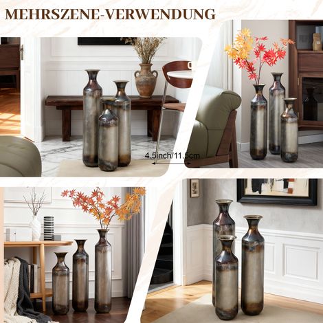 Lot de 3 vases en métal fait main, style vintage brûlé, vase de sol pour salon et couloir, décoration en métal massif, non étanche (1/5)