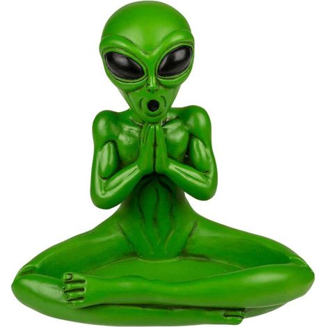 Cendrier vert avec motif extraterrestre pratiquant le yoga (1/3)