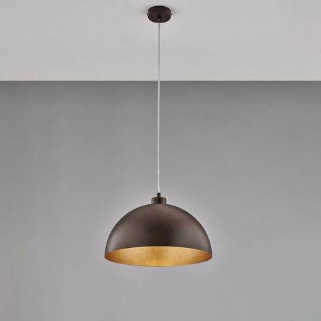 Sospensione in diametro 35 in ferro laccato nero con decorazione esterna effetto ruggine e decorazione interna oro antico con cavo elettrico regolabile 1 luce H.21 - MAX 121 - Ø35