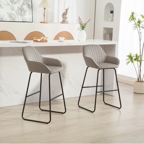MEUBLIV Lot de 2 tabourets de bar gris en tissu avec accoudoirs et pieds en métal (1/5)