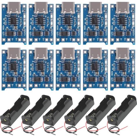 6 Pièces 3.7V 18650 Support de Batterie Boîtier en Plastique Boîte de Rangement avec Wire Leads + 10 Pièces Interface d'entrée de Type C USB 5V 1A 18650 Module de Chargeur de Batterie (1/5)