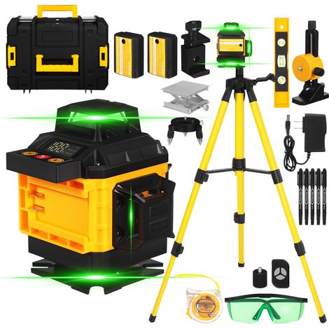 Tominio-Niveau laser rechargeable haute puissance avec trépied (2 batteries, 1 chargeur et boîte à outils)