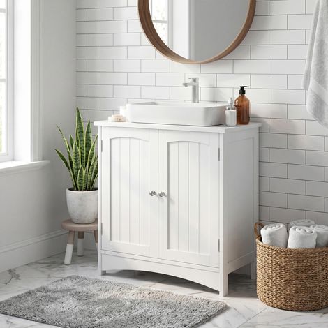 Vasagle – Meuble bas de salle de bain blanc – Étagère réglable – Rangement optimisé avec 2 compartiments – Dimensions 30 x 60 x 60 cm