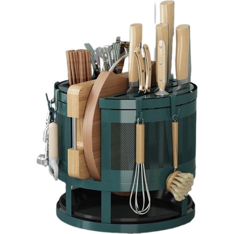 1 Porte-couteaux rotatif, support rangement, ustensiles cuisine, baguettes, planche à découper, gain de place (1/5)