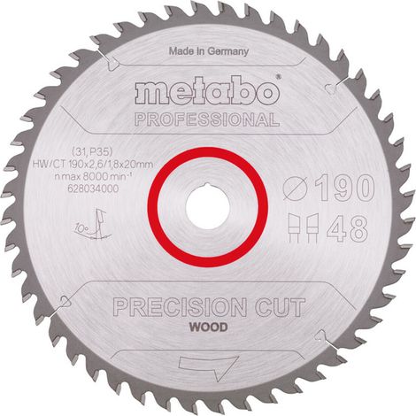 Metabo Sägeblatt precision cut wood - professional 190x2,6/1,8x20, Z48, Spanwinkel 10°, Wechselzahn (1/3)