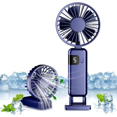 Y07 Kleiner, tragbarer Ventilator – USB-C-Ladeanschluss, 1200-mAh-Akku – 5 Geschwindigkeitsstufen – Loop-Funktion – Blau-Lila