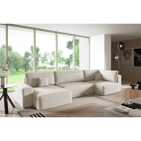 Wohnlandschaft mit Schlaffunktion ARONA XL Stoff Centaur Creme Ottomane Links