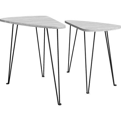 Brooklyn Nest of Oval Tables Set of 2 MDF Wood Coffee Side End Table, Grey