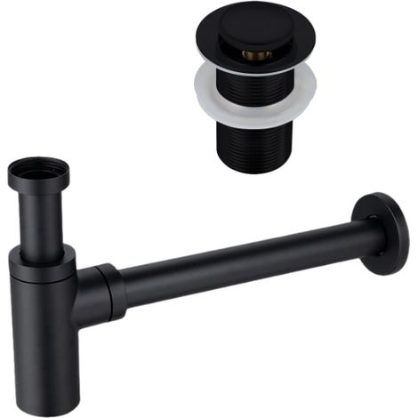 BALNEO - ensemble bonde de lavabo Klik Klak B sans trop-plein noir + siphon rond noir en laiton - kit pour lavabo (1/5)