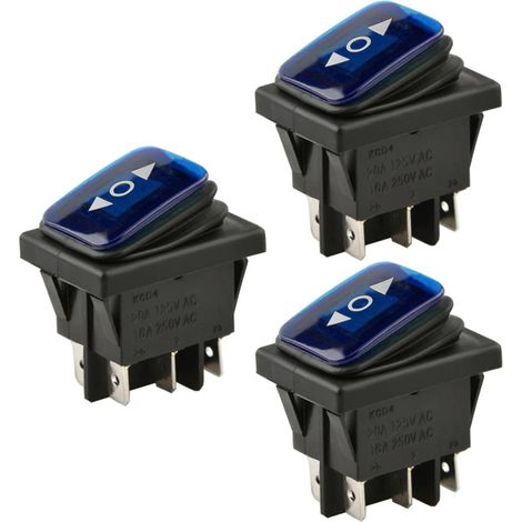 3 Pièces 12V 20A Interrupteur à Bascule Rond de Voiture Bleu LED Lumière Presse Bouton de Commutateur Verrouillage ON OFF ON 6 Broches 3 Positions Étanche Auto (1/5)