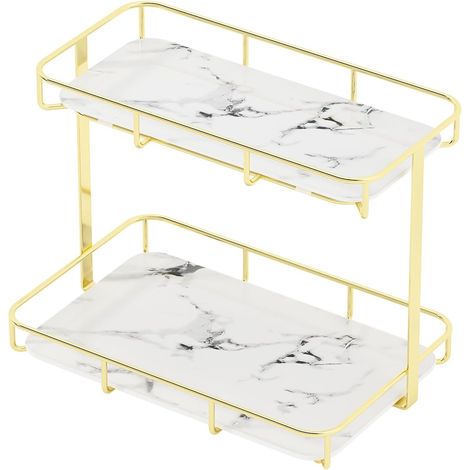 Organiseur de Salle de Bain - Organisateur de comptoir - Organisateur de Parfum, de Maquillage - Présentoir de Rangement pour cosmétiques - Plateau de Coiffeuse en Acier Inoxydable doré