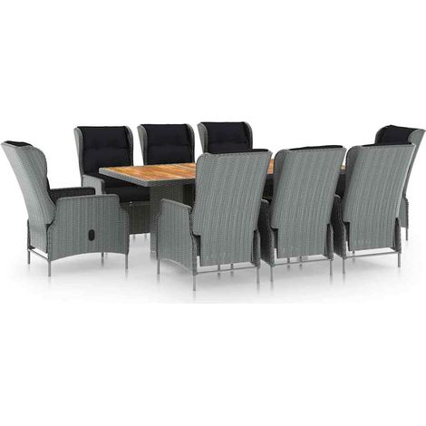 Maison Exclusive - Set Pranzo da Giardino 9pz con Cuscini Polyrattan Grigio Chiaro (1/5)