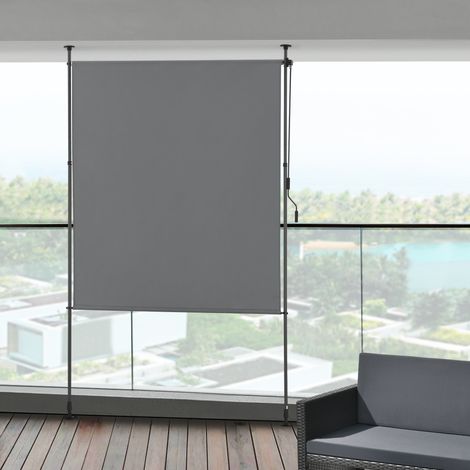 Schermo Verticale Cimarra da Balcone con Pali Telescopici Tenda Parasole Larga 200 cm Grigio Scuro pro.tec (1/5)