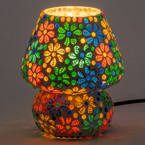 Tischmosaiklampe im indischen Stil, 18 cm großes Gipsglas
