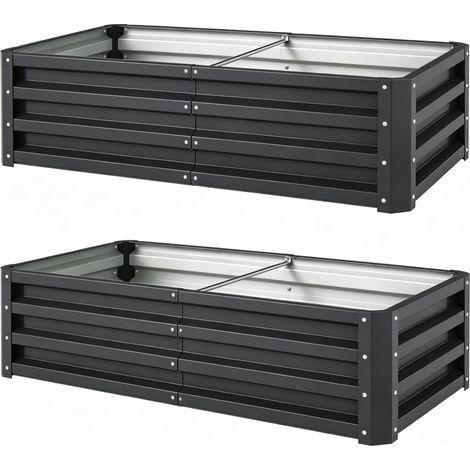 2er‑Set rechteckige Hochbeete für den Garten, gewelltes Stahlblech (1/5)