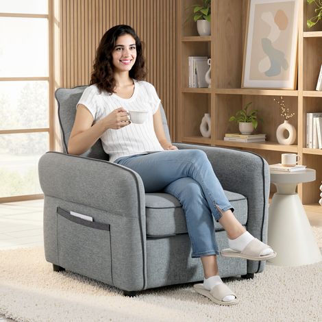 Fauteuil gris 1 place 80x81x90 cm, canapé de salon en velours d'Égypte avec poche de rangement latérale