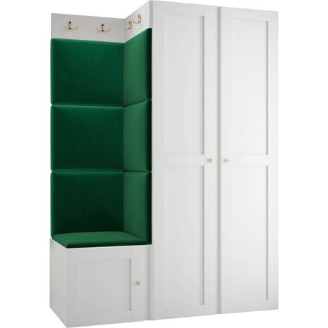 Meuble d'entrée Hartford 379, Blanc, 186x116x46cm, MDF, Stratifié, Tissu, À poser, Murale