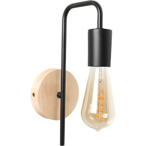Applique murale aluminium noir et bois, style nordique 27cm