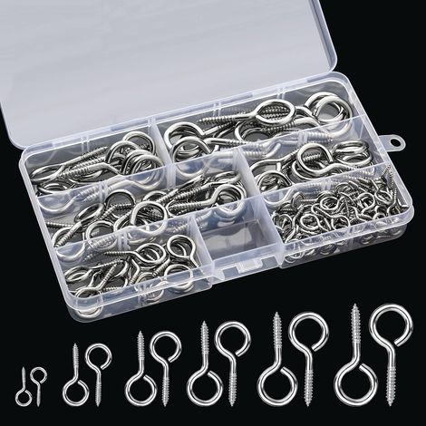 140 Pièces Vis Mouton Oeil Rond, Piton à Visser, Boulon à œil Crochet, 6 Tailles, pour La Fixation et La Suspension, Vis à Œil en Acier Inoxydable, Pas Faciles à Corroder (Argenté) (1/5)