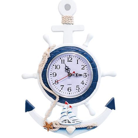 Horloge Murale Bleue et Blanche avec Motif de BateauJINFGERNEStyle Marin Élégant pour Bureau, Chambre et Salon, Décoration Unique et Cadeau Idéal