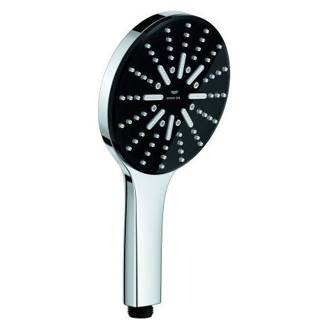 GROHE Handbrause Rainshower Aqua Pure 101676, 3 Strahlarten, Strahlumstellung per Tastendruck, maximaler Durchfluss bei 3 bar: 8.4 l/min, schwarz/chrom (1/4)