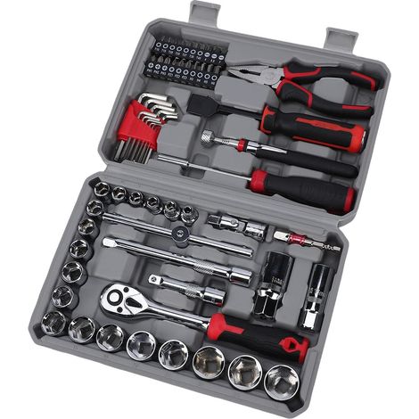 Jeu de Clés à Douille Cliquet, Ensemble D'outils Mécaniques Efficaces pour la Réparation et L'entretien D'urgence des Voitures, Motos Camping-cars, 62 Pièces - (1/4)