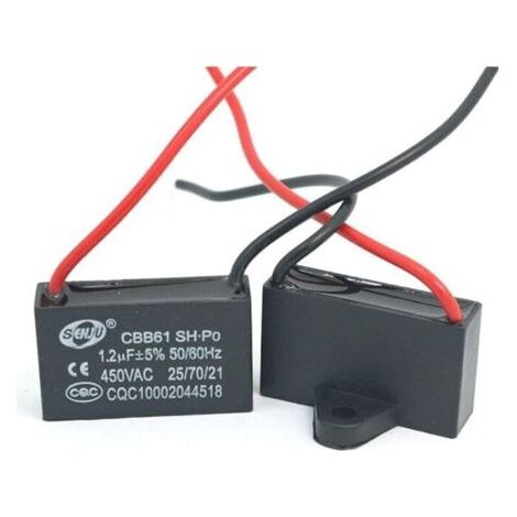Lot de 2 condensateurs CBB61 1.5uF 450V AC 50/60Hz – Longueur câble 95mm – Pour ventilateurs de plafond et climatiseurs - Condensateur1