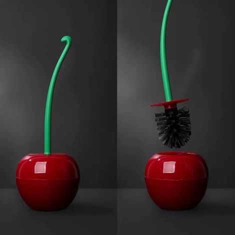 Brosse de toilette domestique à long manche et poils souples, brosse de toilette en forme de cerise, ensemble de brosses de nettoyage créatives en plastique pour le quotidien, tête de brosse rouge vin (1/5)