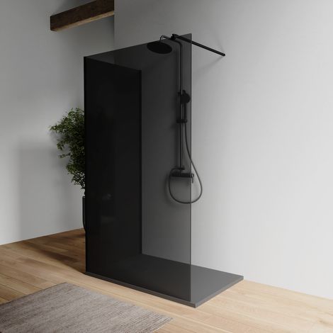 Cabine de douche double à l italienne noir mat 120 x 100 cm verre fumé anti calcaire de 8 mm h200 Keros (1/4)