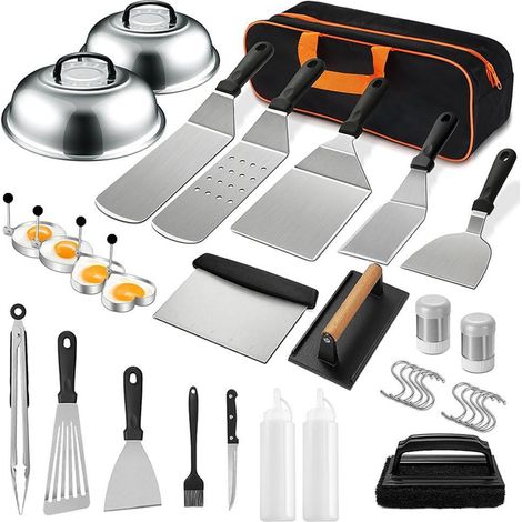 d’accessoires 34 pièces pour grill, ensemble d’accessoires barbecue à table plate pour les chefs Blackstone et de camp, ensemble de spatules barbecue avec spatule grossissante, couvercle de cuisson, (1/5)
