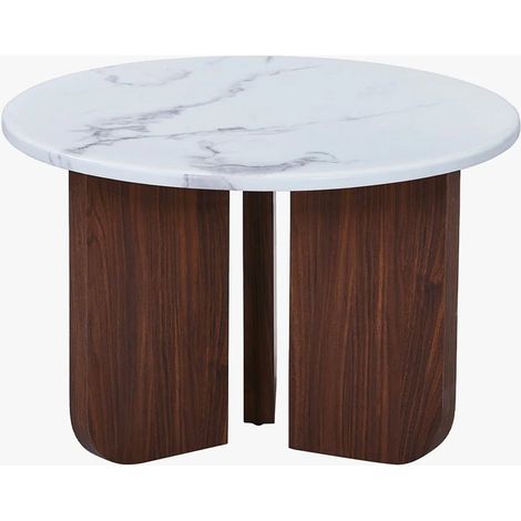 ELODIE XL Table à manger ronde en marbre composite pieds couleur bois foncé D120 cm (1/5)