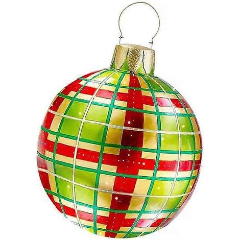 Boules de Noël gonflables décorées de 60 cm, sphères de Noël en PVC pour l'extérieur, décorations pour sapin de Noël, damier vert (1/5)