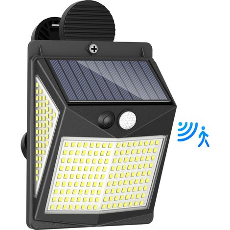 Lampe Solaire Extérieure à Pince 238 LED, Applique Murale Solaire Blanc Froid, Détecteur de Mouvement, 3 Modes d’Éclairage, IP65 Étanche, Lampe de Sécurité pour Jardin, Terrasse, Cour et Clôture, 1 Pi (1/4)