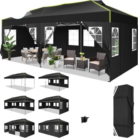 Pavillon, patentiertes Montagesystem, wasserdicht und UV-beständig, schwarz, 3 x 6 m (1/2)