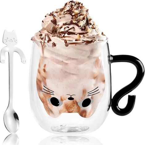 Tasse à Café à Double Paroi avec Design Chat Kawaii, Verre (1/5)