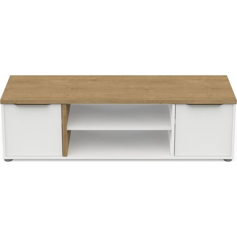 CALICOSY - Meuble TV 2 portes et 2 niches décor chêne et blanc L135 cm - ACCESS (1/5)