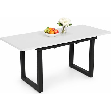 Table à manger extensible industrielle 140/180 x 80 x 75 cm, blanc et noir, plateau MDF, structure métal, pour salle à manger, CHICFURN (1/5)
