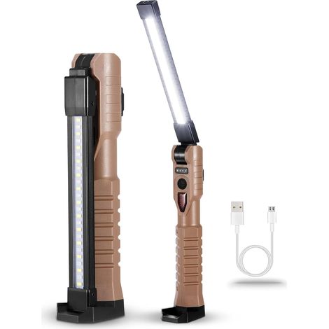 Lampe de travail rechargeable, lampe d'inspection LED COB magnétique avec 7 modes de fonctionnement, affichage de l'alimentation, base magnétique et crochet pour camping, maison, atelier, [Classe éner (1/5)