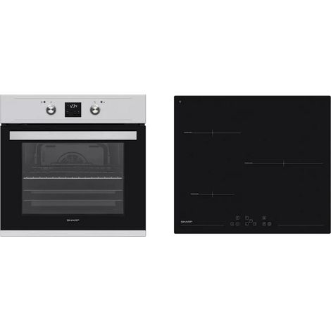 Sharp – Four pyrolyse multifonction 68L – Classe A – Nettoyage pyrolyse – Cuisinière induction inox – Largeur standard