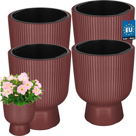 KOTARBAU® Lot de 4 Pot de Fleur - Pot Plastique Plante Ø 23 cm - avec Bac Intérieur - Pot de Jardin - Pot de Fleur Exterieur - H : 30,5 cm - PVC - Marsala - Nervuré (1/4)