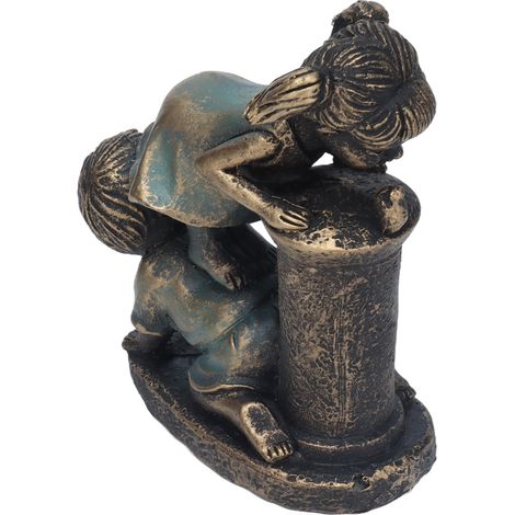 Harzfigur eines Mädchens und eines Jungen für Garten, Außen-/Innendekoration, Skulptur, die auf dem Rücken liegt und trinkt, Hofdekoration. (1/5)