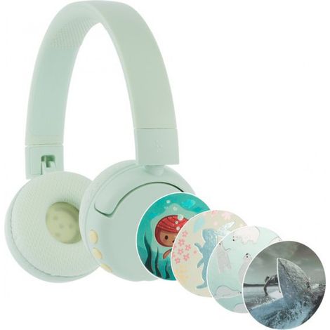 Casque audio pour enfants BuddyPhones PopFun - Casque sans fil - Volume limité à 84/95 dB - Autonomie de 24 heures - Bluetooth - Microphone intégré - Autocollants amusants inclus - Vert (1/5)
