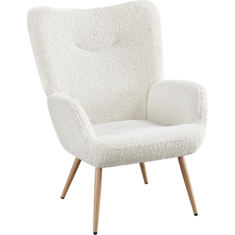 Yaheetech Poltrona da Salotto in Tessuto Bouclé Imbottita con Schienale Braccioli per Gambe Affusolate Soggiorno/Camera da Letto/Camera da letto/Caffè/Studio/Lettura Bianco (1/5)