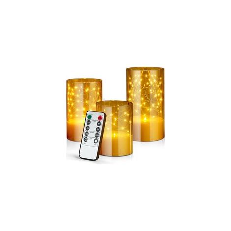 Lot de 3 LED Bougies Sans Flamme avec Guirlande Lumineuse, Bougies Electrique avec Télécommande et Minuterie, Acrilique Bougies LED, pour Décoration de Noël (1/5)